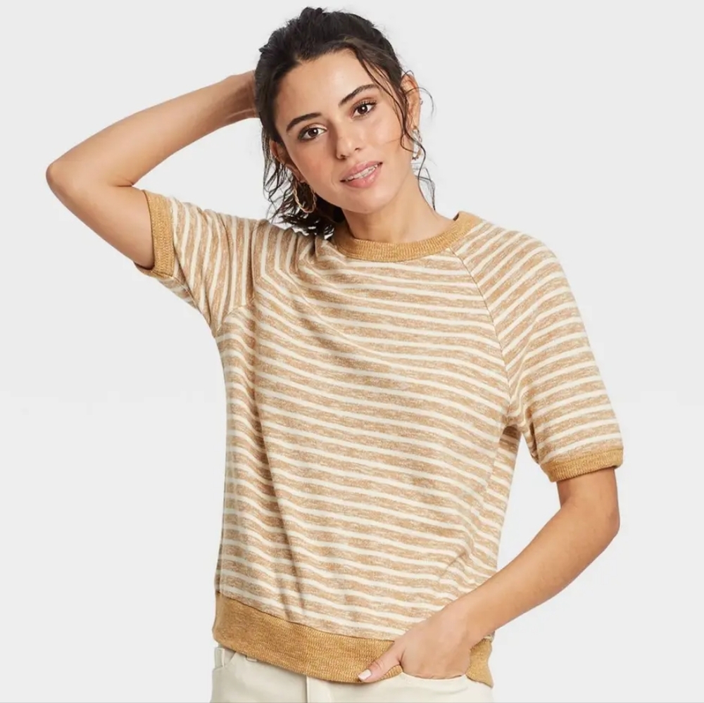 Universal Thread Khaki Color White Stripped Sweatshirt